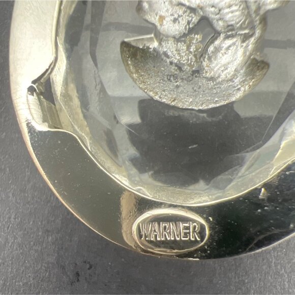Vintage Warner Cameo Brooch Pin Intaglio Faceted Glass Silver Tone Signed 2X1.5" - Picture 10 of 11